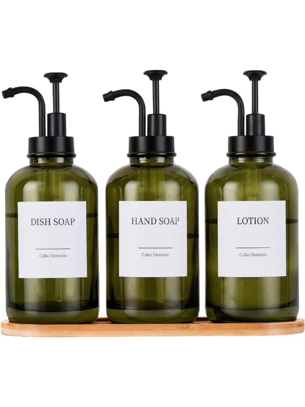 Elegant Glass Soap Dispenser Set with Pump, Bamboo Tray & 18 Stickers - 500ml